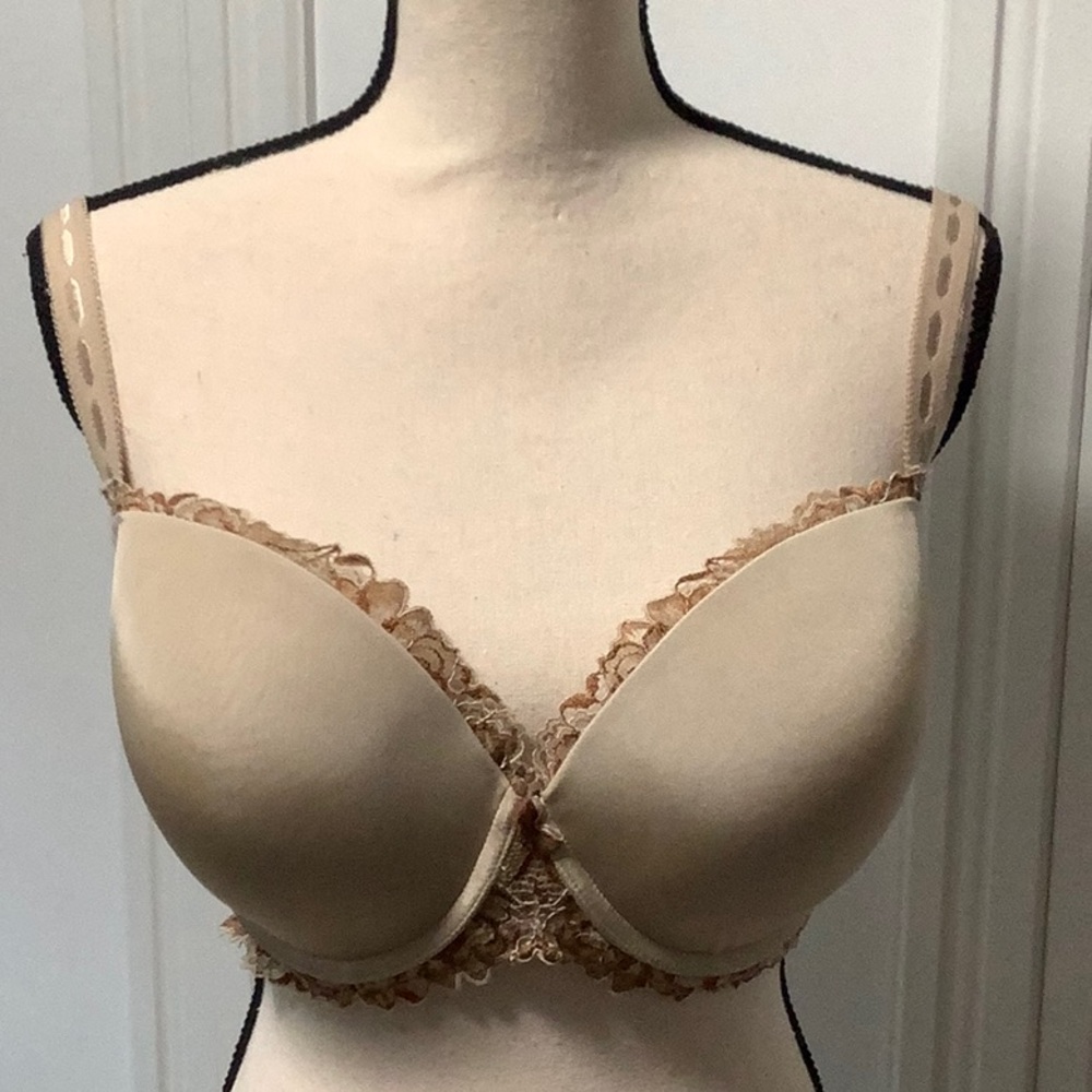 Paramour Bra Lightly Padded Full Support Nude with Lace Trim Size 38DD